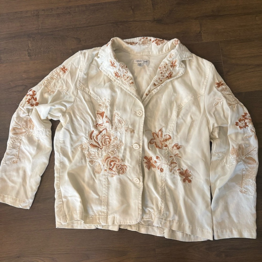 Coldwater Creek Ivory Floral Embroidered Blazer Size XL
